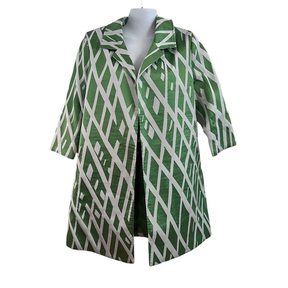 The Look Open Front Textured Lattice Look Coat Green Apple & White Small NWOT - Picture 2 of 12